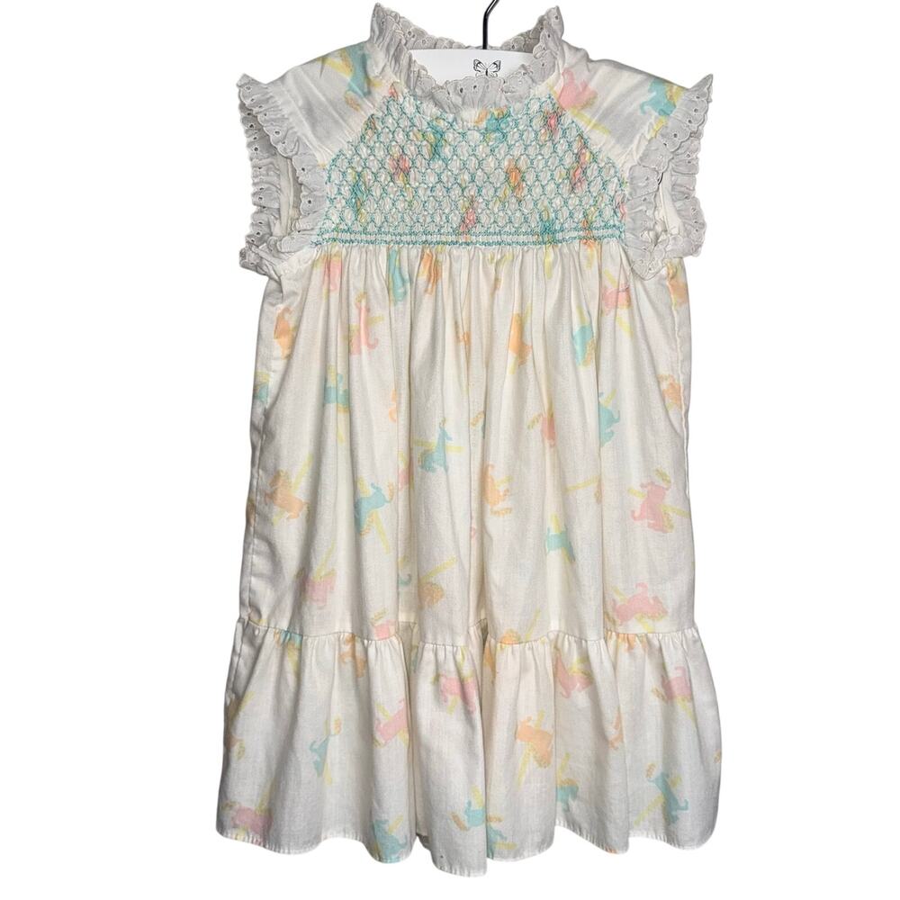 Polly Flinders 4T vintage horse carousel smocked dress